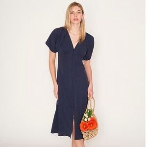 Chelsea & Violet Women’s Dress Sz 10 Puff Sleeve Button Front Navy Blue NWT